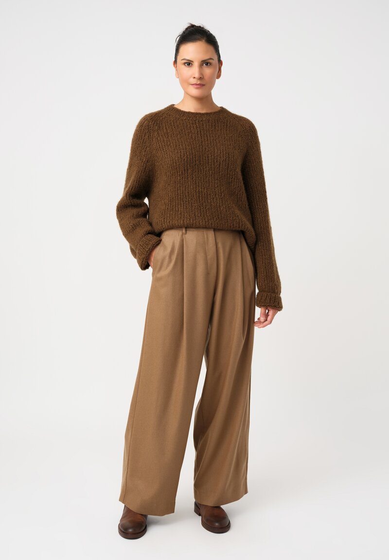 'S Max Mara Wide-Leg Pleated Pants with Pockets in Khaki Brown