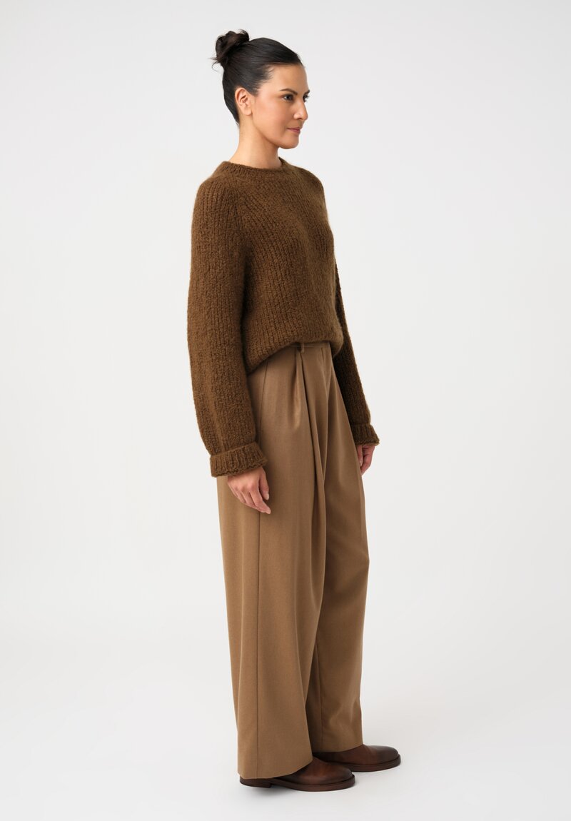 'S Max Mara Wide-Leg Pleated Pants with Pockets in Khaki Brown