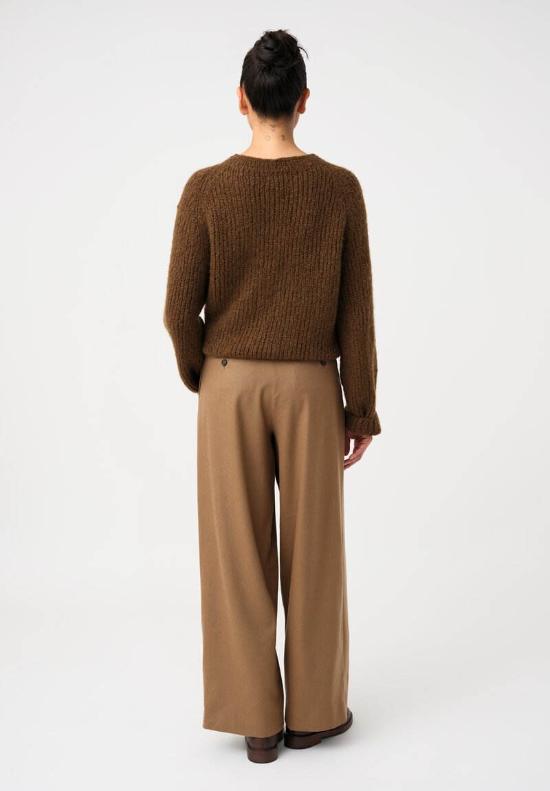 'S Max Mara Wide-Leg Pleated Pants with Pockets in Khaki Brown