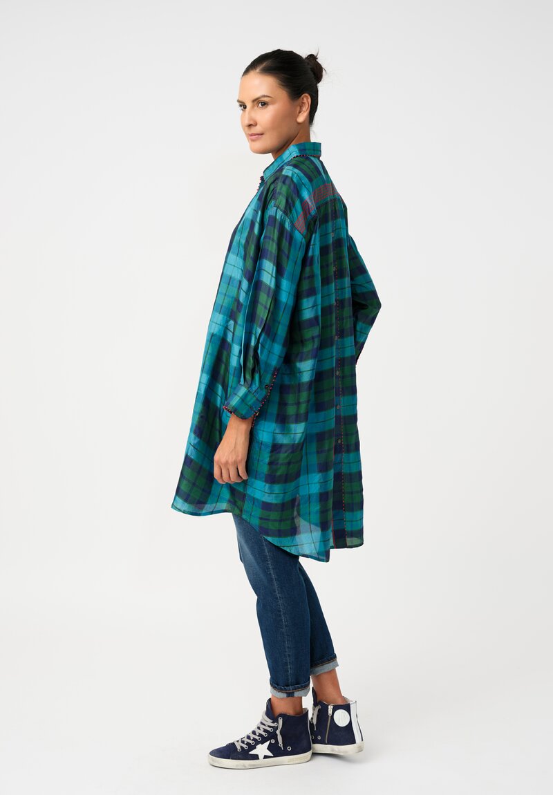 Péro Silk Hand-Knotted Plaid Button Down Tunic