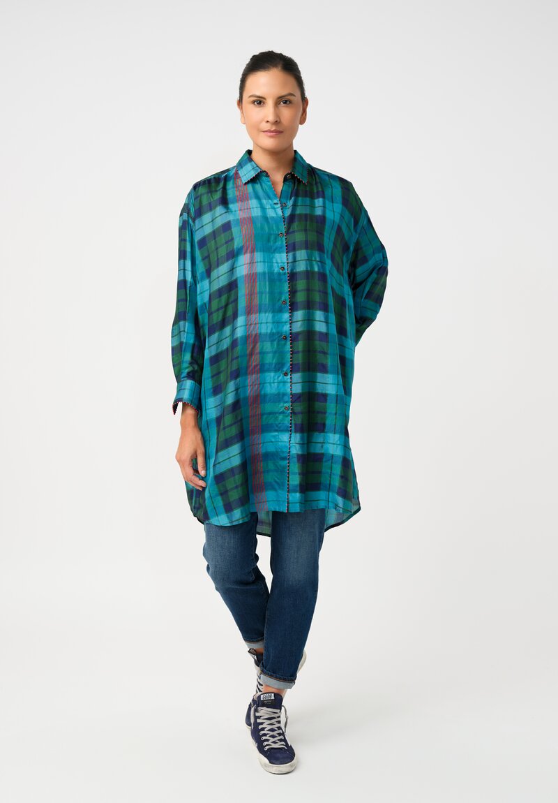 Péro Silk Hand-Knotted Plaid Button Down Tunic