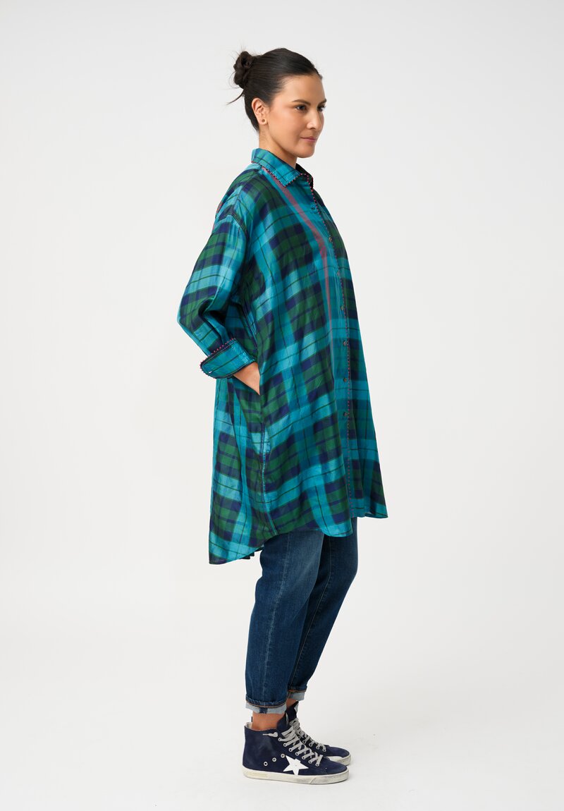 Péro Silk Hand-Knotted Plaid Button Down Tunic