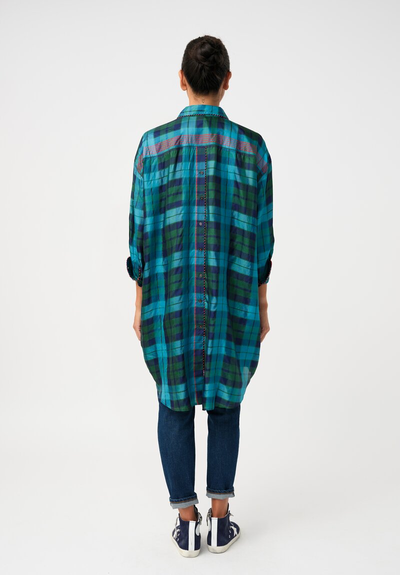 Péro Silk Hand-Knotted Plaid Button Down Tunic