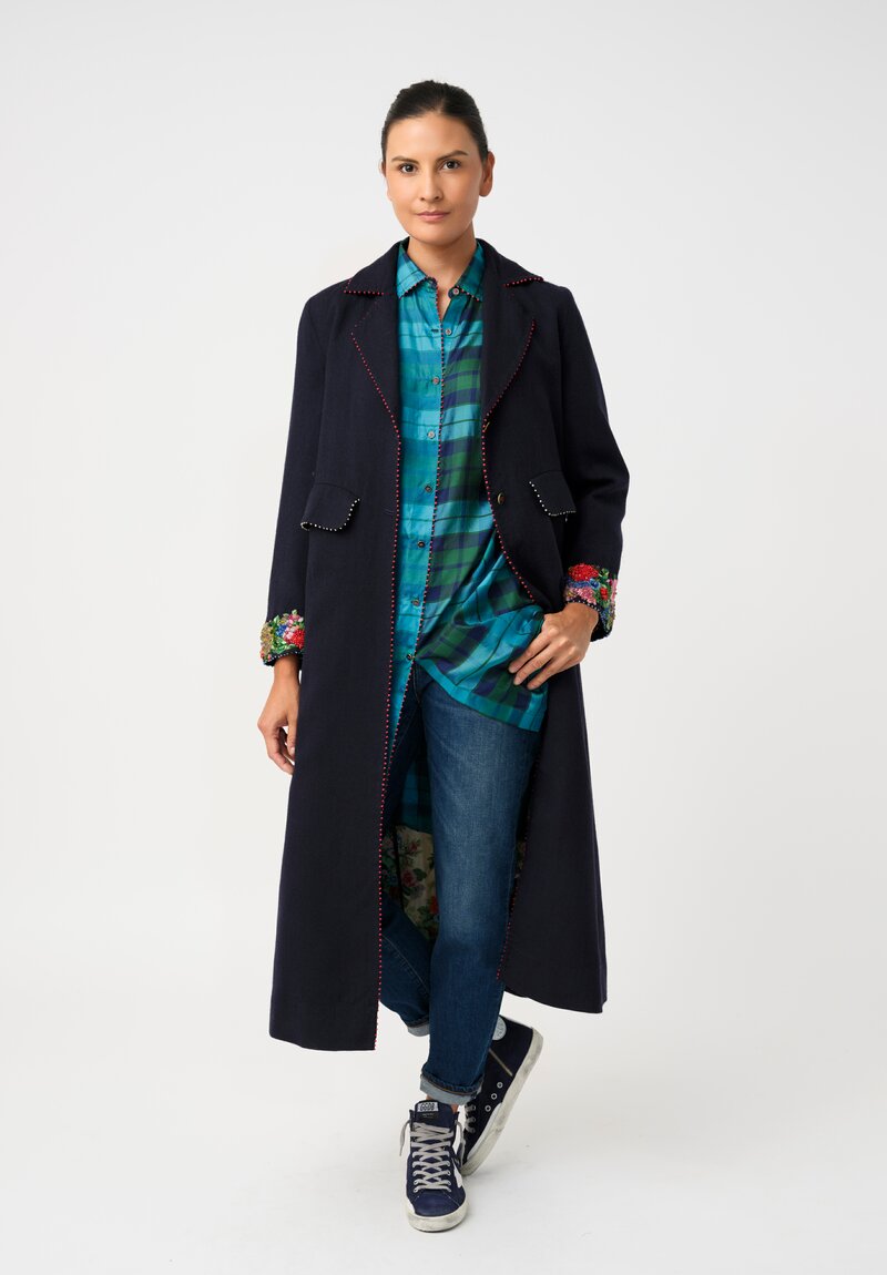 Péro Silk Hand-Knotted Plaid Button Down Tunic