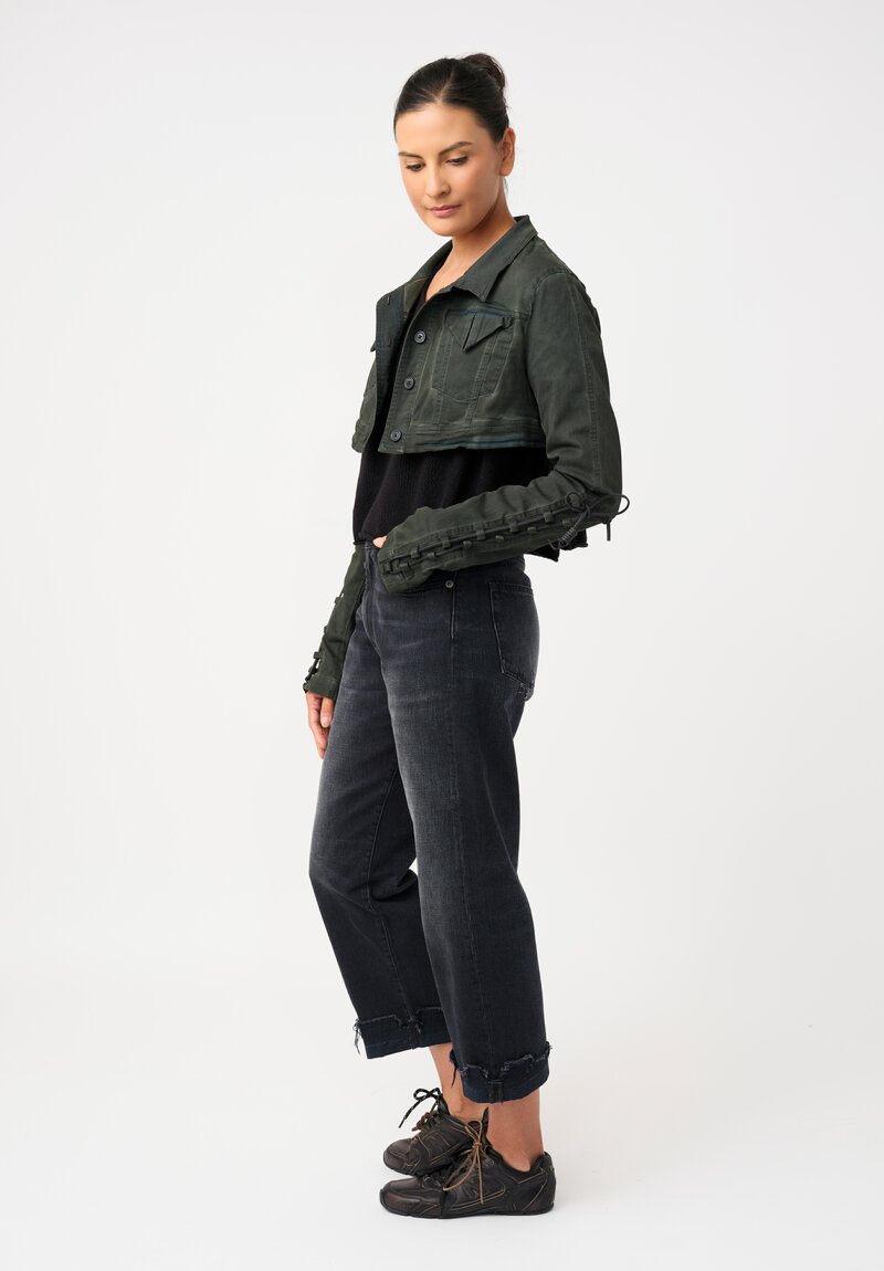 Rundholz DIP Overdyed Cotton Denim Micro Jacket with Lace-Up Sleeve Detail