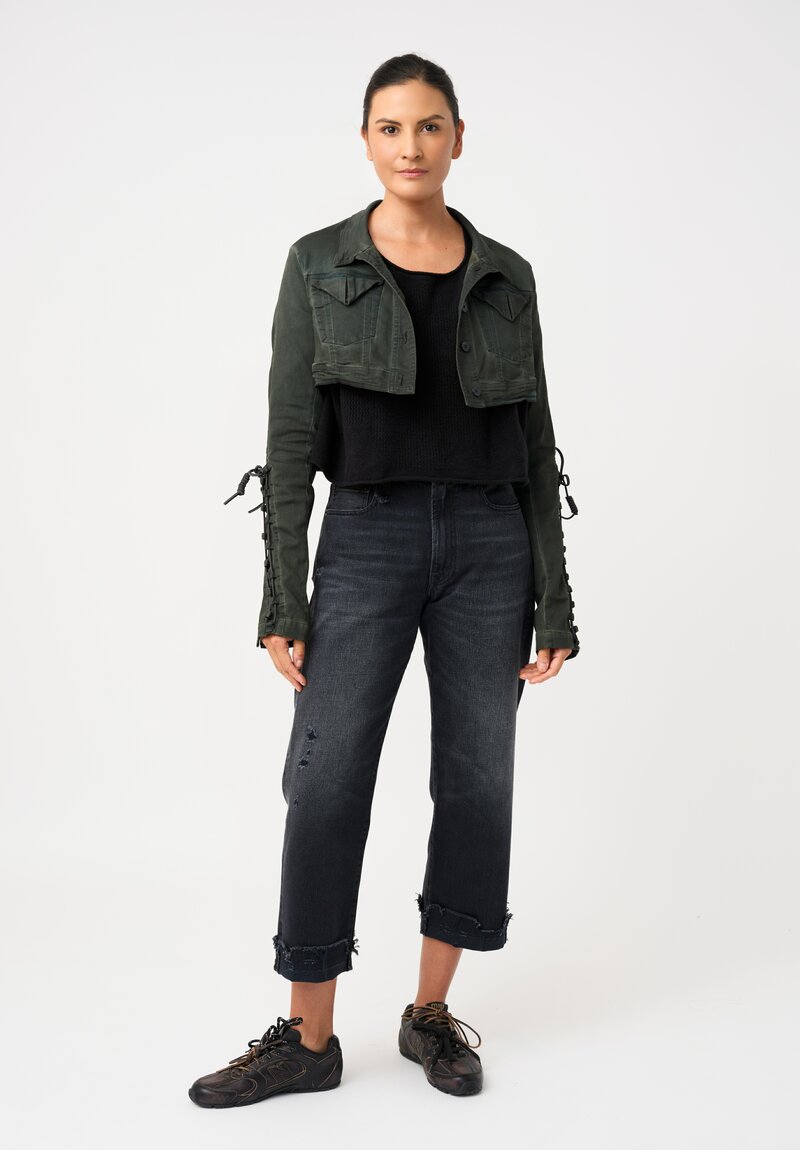 Rundholz DIP Overdyed Cotton Denim Micro Jacket with Lace-Up Sleeve Detail