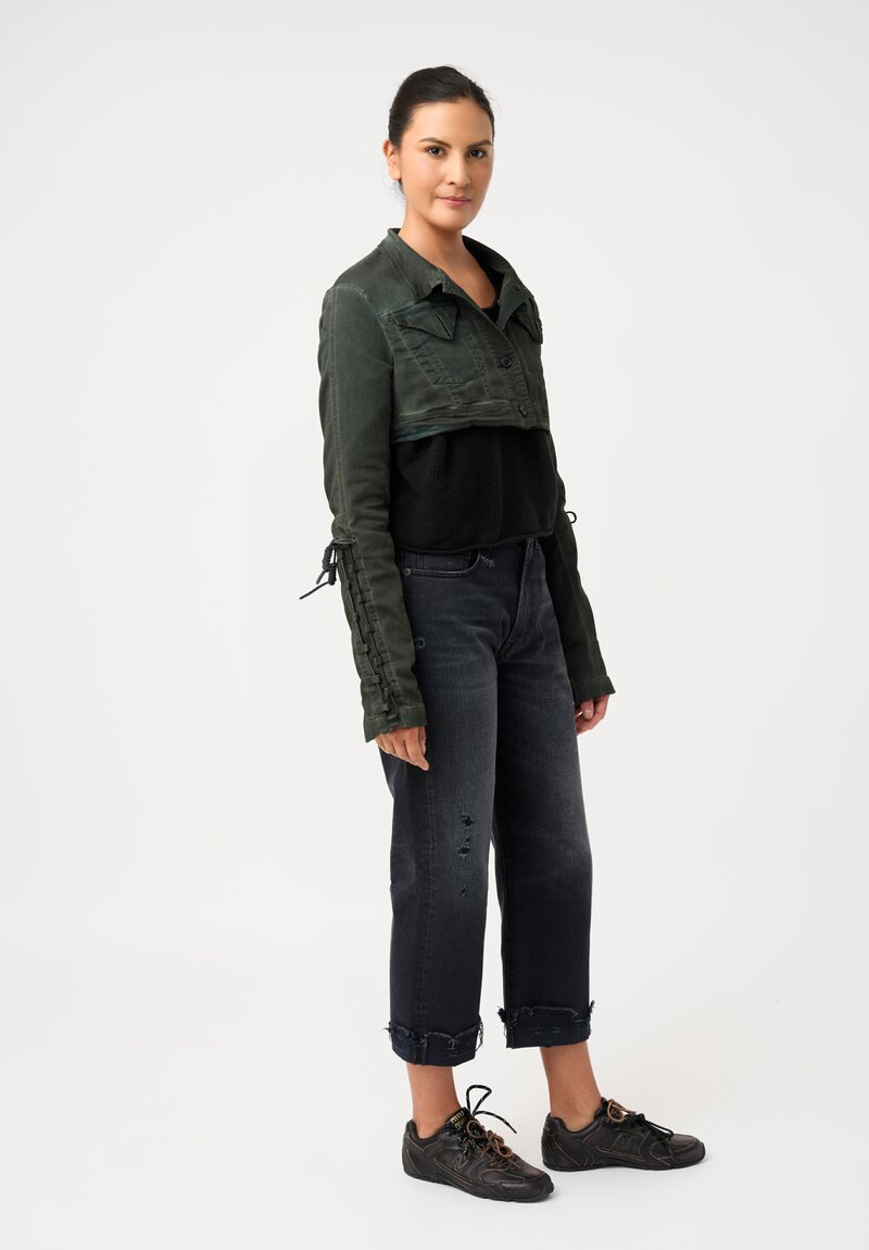 Rundholz DIP Overdyed Cotton Denim Micro Jacket with Lace-Up Sleeve Detail