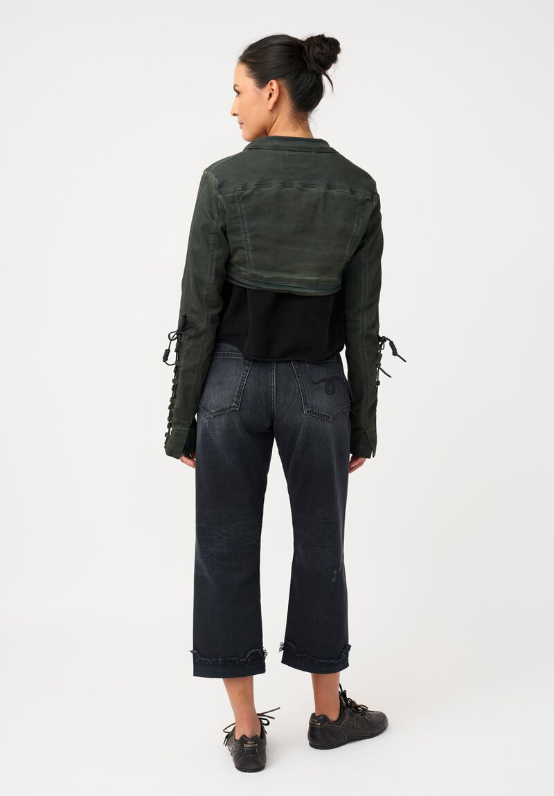 Rundholz DIP Overdyed Cotton Denim Micro Jacket with Lace-Up Sleeve Detail
