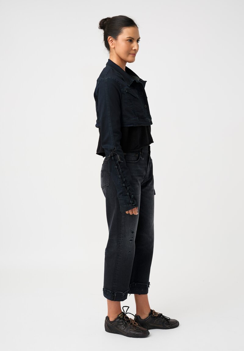 Rundholz DIP Dark Wash Cotton Denim Micro Jacket with Lace-Up Sleeve Detail