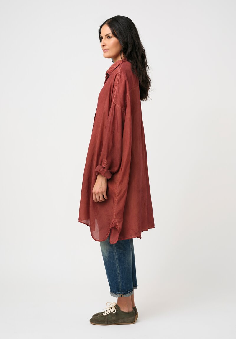 Rundholz DIP Garment Dyed Button-Down Tunic in Crab Red