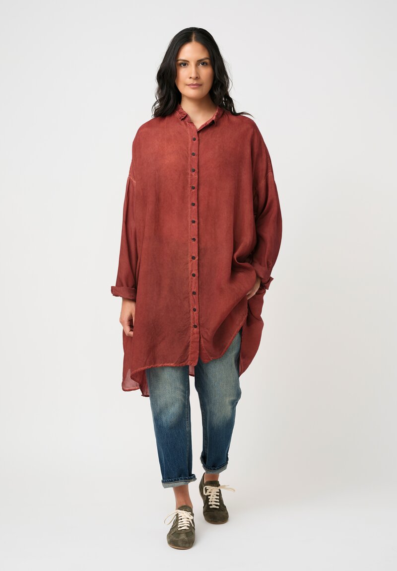 Rundholz DIP Garment Dyed Button-Down Tunic in Crab Red
