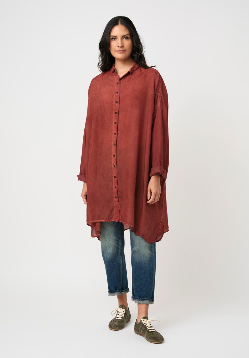 Rundholz DIP Garment Dyed Button-Down Tunic in Crab Red