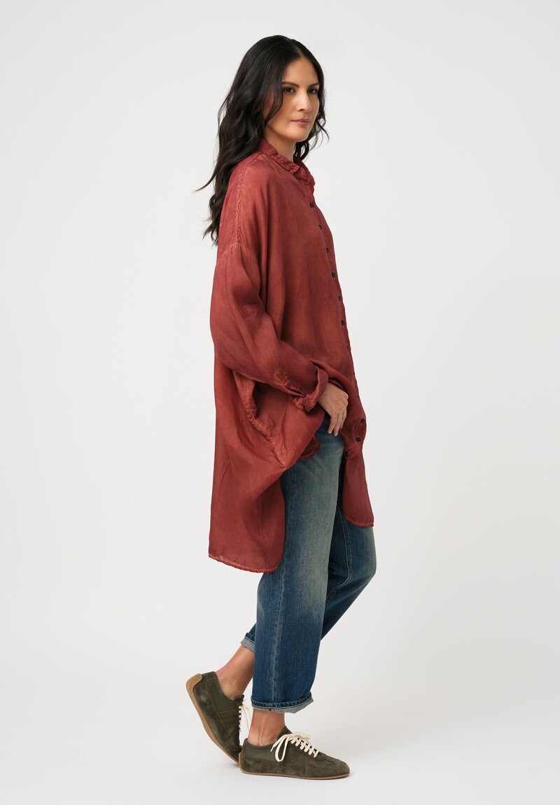 Rundholz DIP Garment Dyed Button-Down Tunic in Crab Red