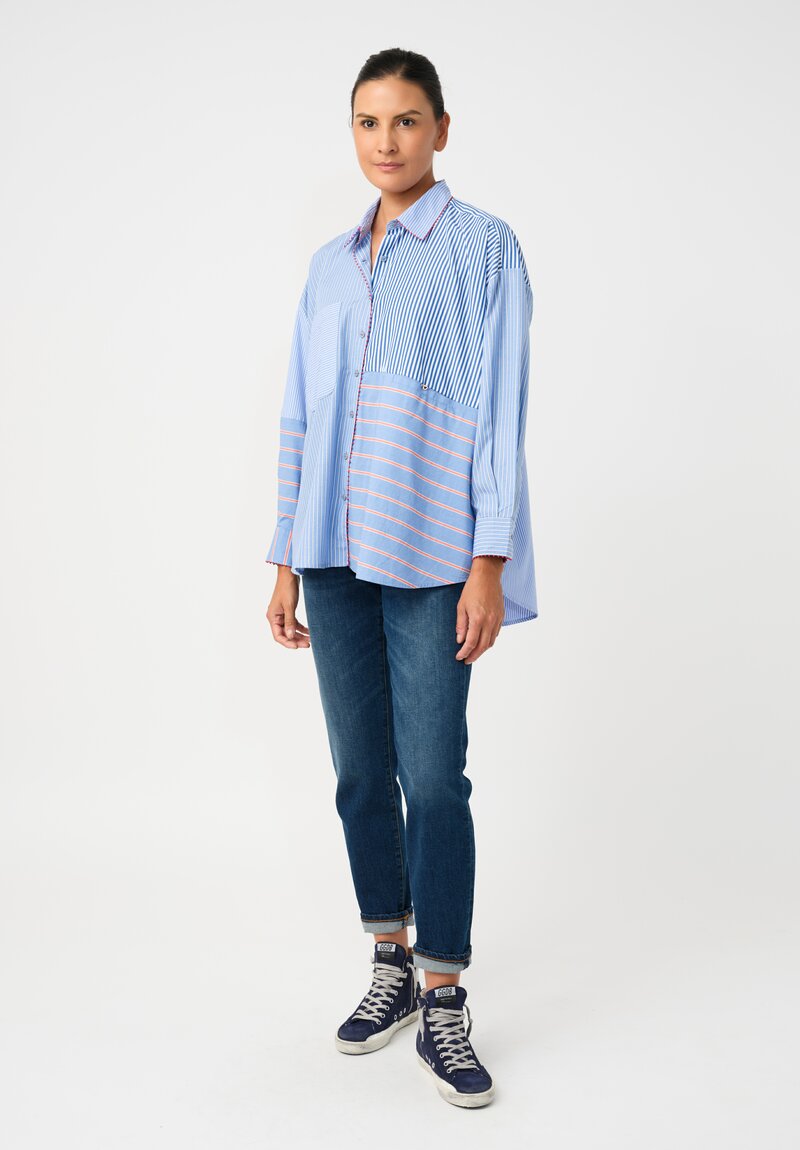 Péro Cotton Hand-Made Striped Button Down Top