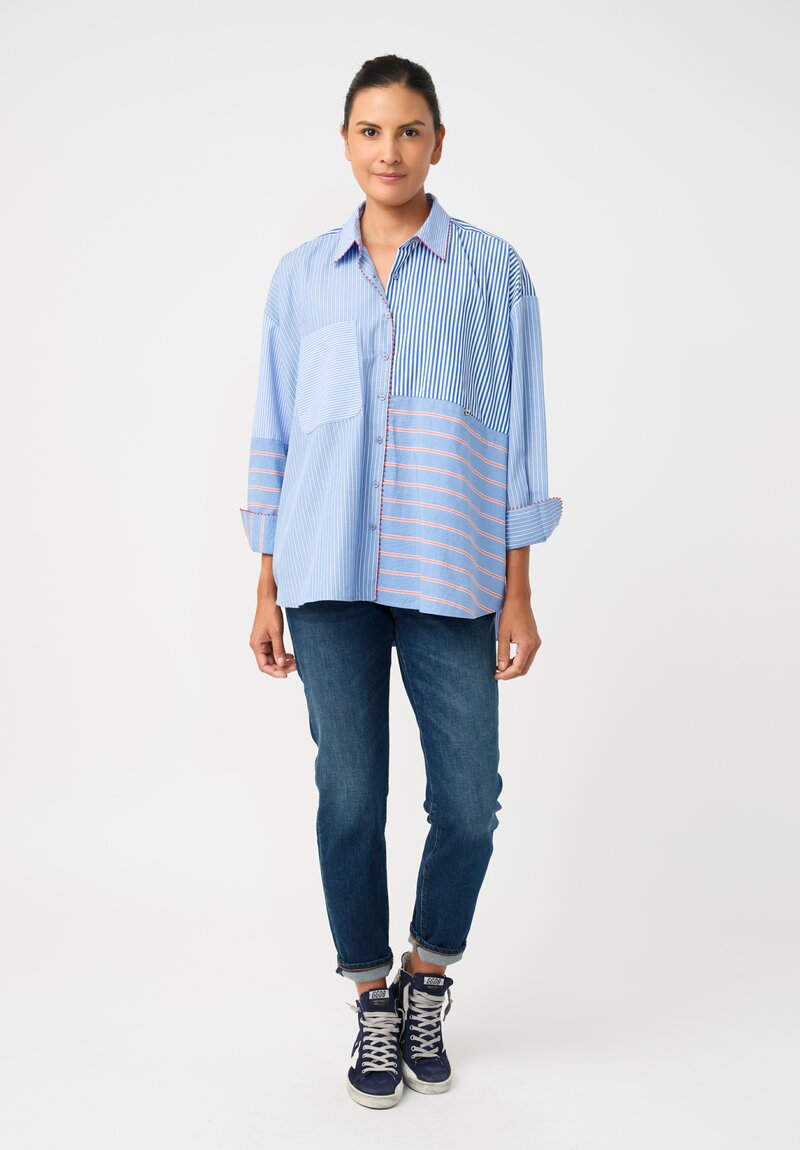 Péro Cotton Hand-Made Striped Button Down Top