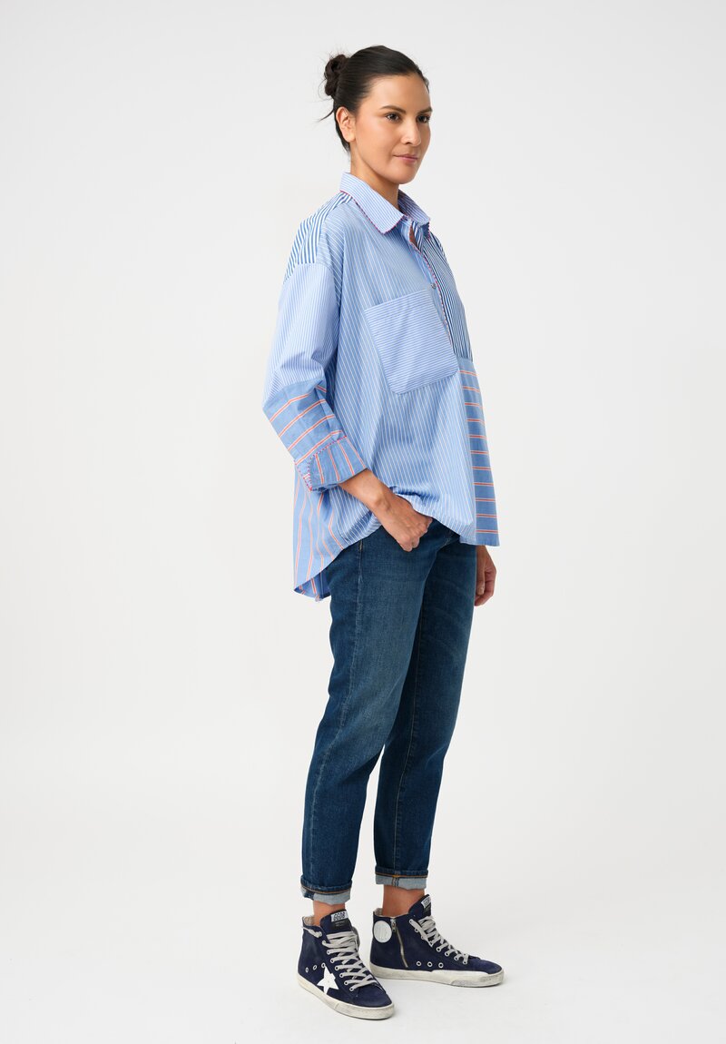 Péro Cotton Hand-Made Striped Button Down Top