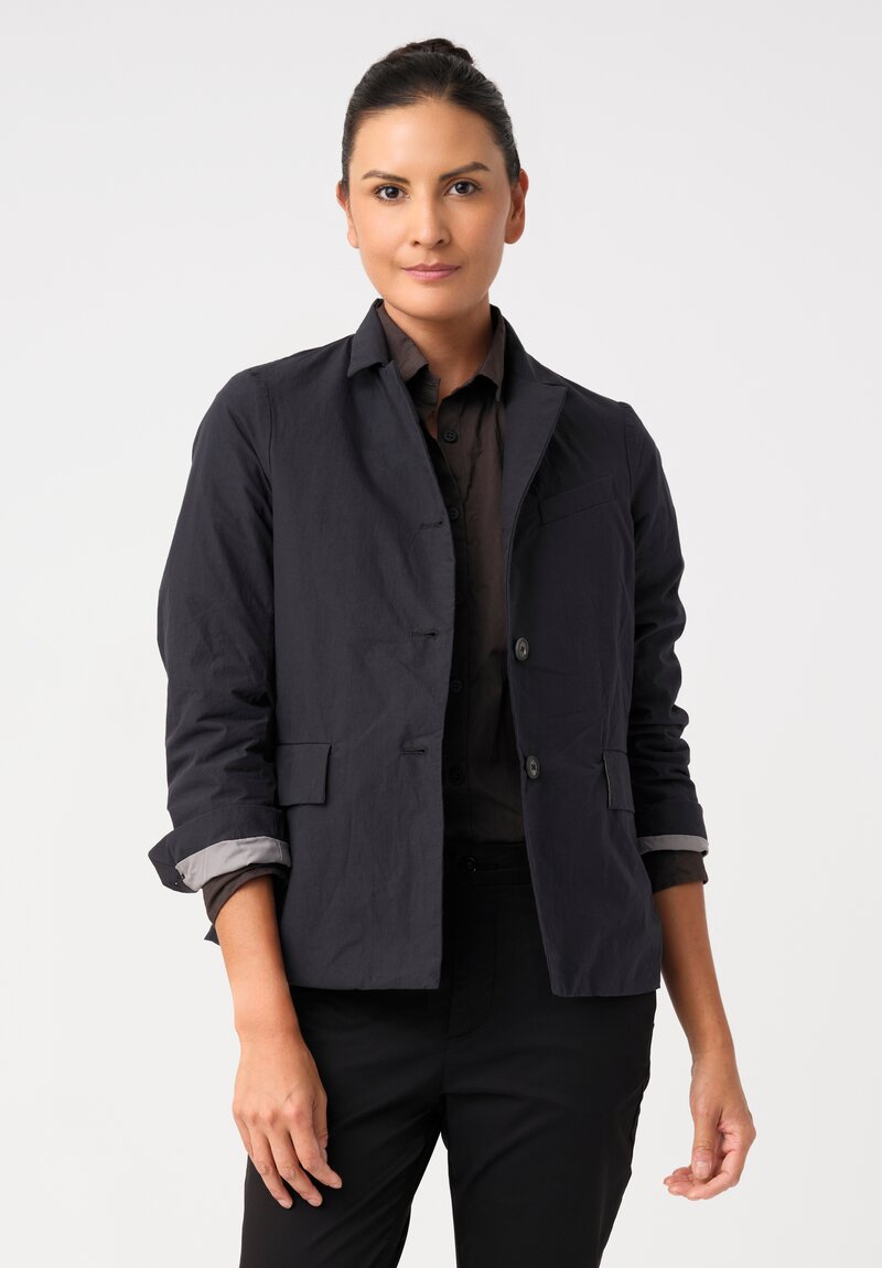 Bergfabel Cotton Twill Notch Lapel Button-Down Giulia Jacket in Navy Blue