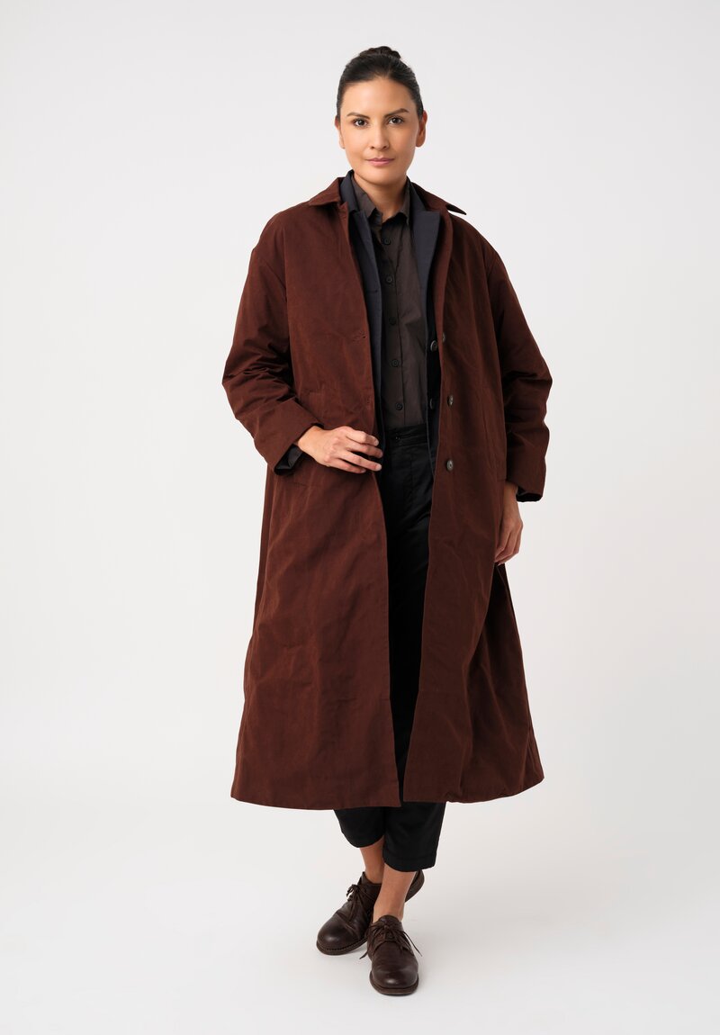 Bergfabel Cotton Twill Notch Lapel Button-Down Giulia Jacket in Navy Blue Styled with Burnt Umber Bergfabel Coat