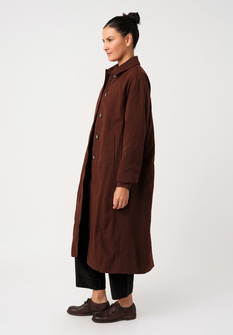 Bergfabel Smooth Cotton Blend Button-Down Tea Coat in Burnt Umber Brown