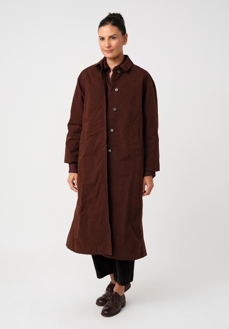 Bergfabel Smooth Cotton Blend Button-Down Tea Coat in Burnt Umber Brown