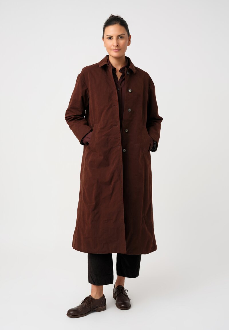 Bergfabel Smooth Cotton Blend Button-Down Tea Coat in Burnt Umber Brown