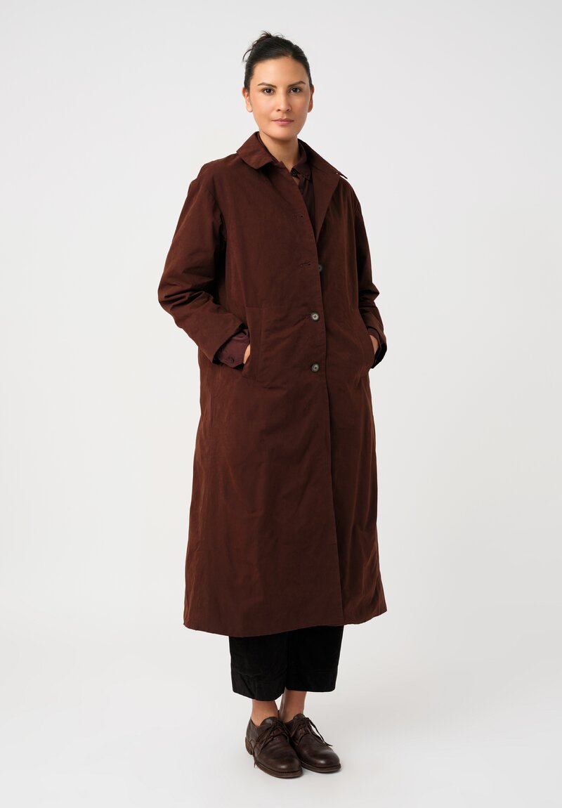 Bergfabel Smooth Cotton Blend Button-Down Tea Coat in Burnt Umber Brown