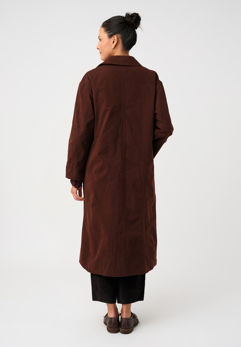 Bergfabel Smooth Cotton Blend Button-Down Tea Coat in Burnt Umber Brown