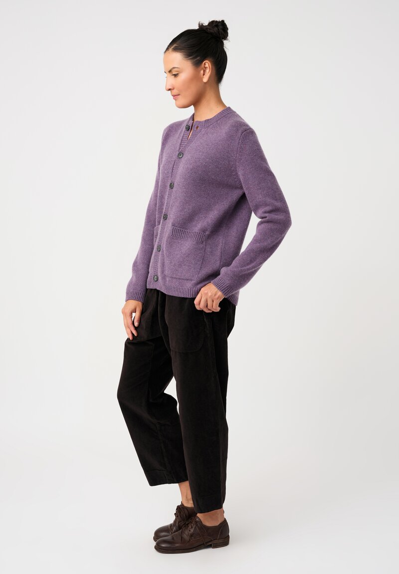 Bergfabel Cashmere Button-Down Crew Neck Cardigan in Heather Purple