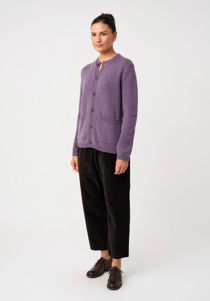 Bergfabel Cashmere Button-Down Crew Neck Cardigan in Heather Purple