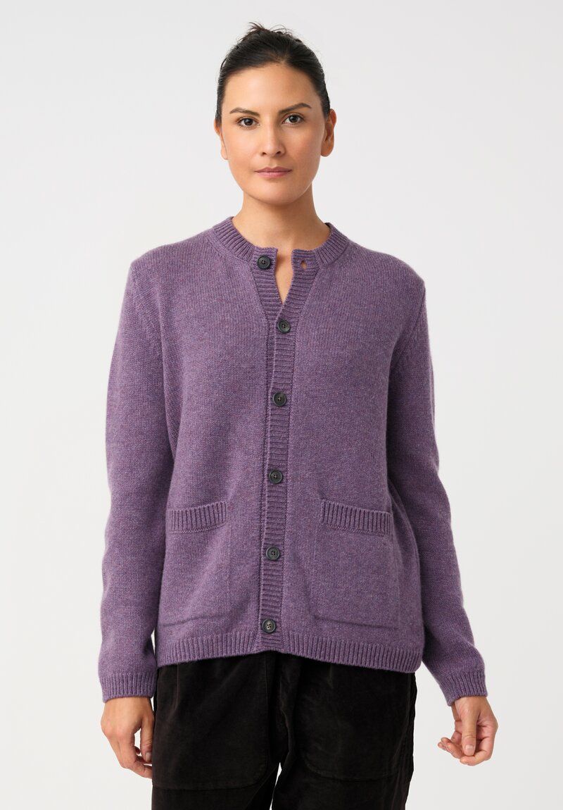 Bergfabel Cashmere Button-Down Crew Neck Cardigan in Heather Purple