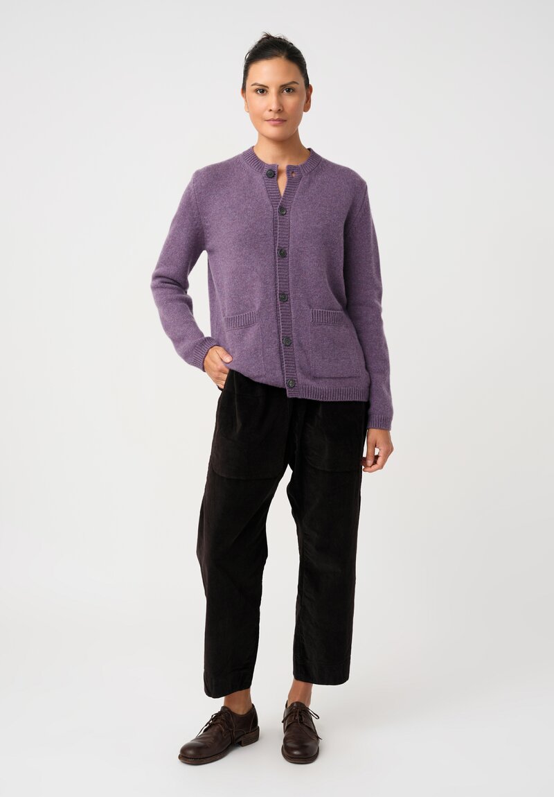 Bergfabel Cashmere Button-Down Crew Neck Cardigan in Heather Purple