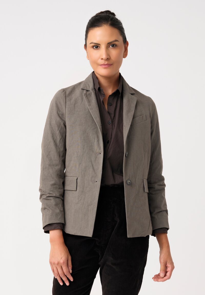Bergfabel Cotton Twill Notch Lapel Button-Down Giulia Jacket in Muted Grey Green