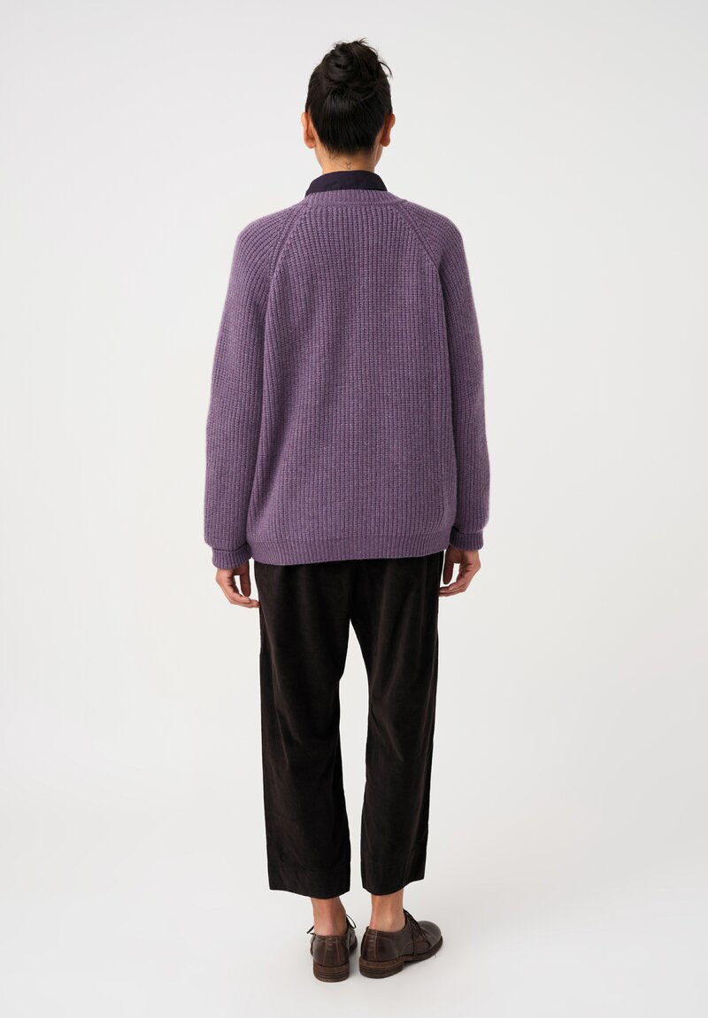 Bergfabel Cashmere Ribbed Knit Button-Down V-Neck Cardigan in Heather Purple