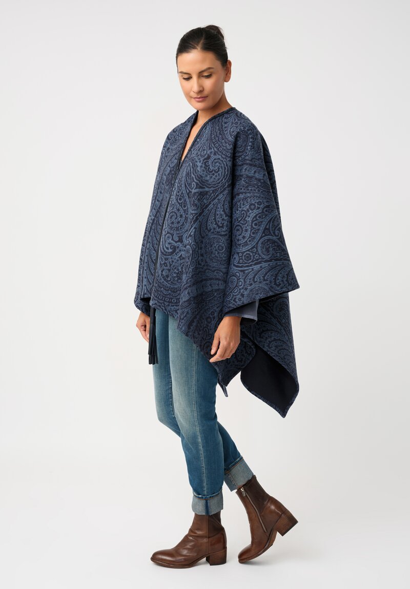 Etro Jumbo Paisley Print Cape with Leather Tassel Detail