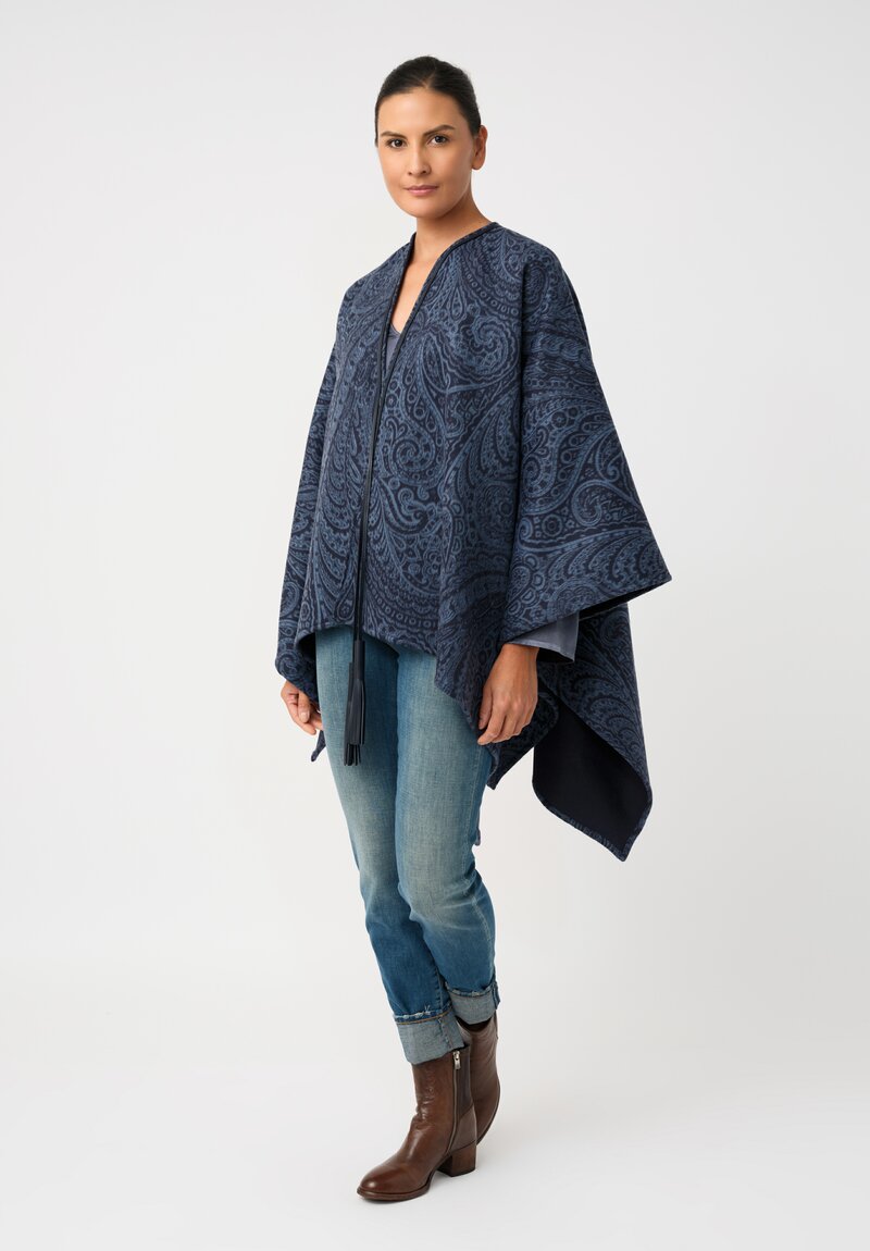 Etro Jumbo Paisley Print Cape with Leather Tassel Detail