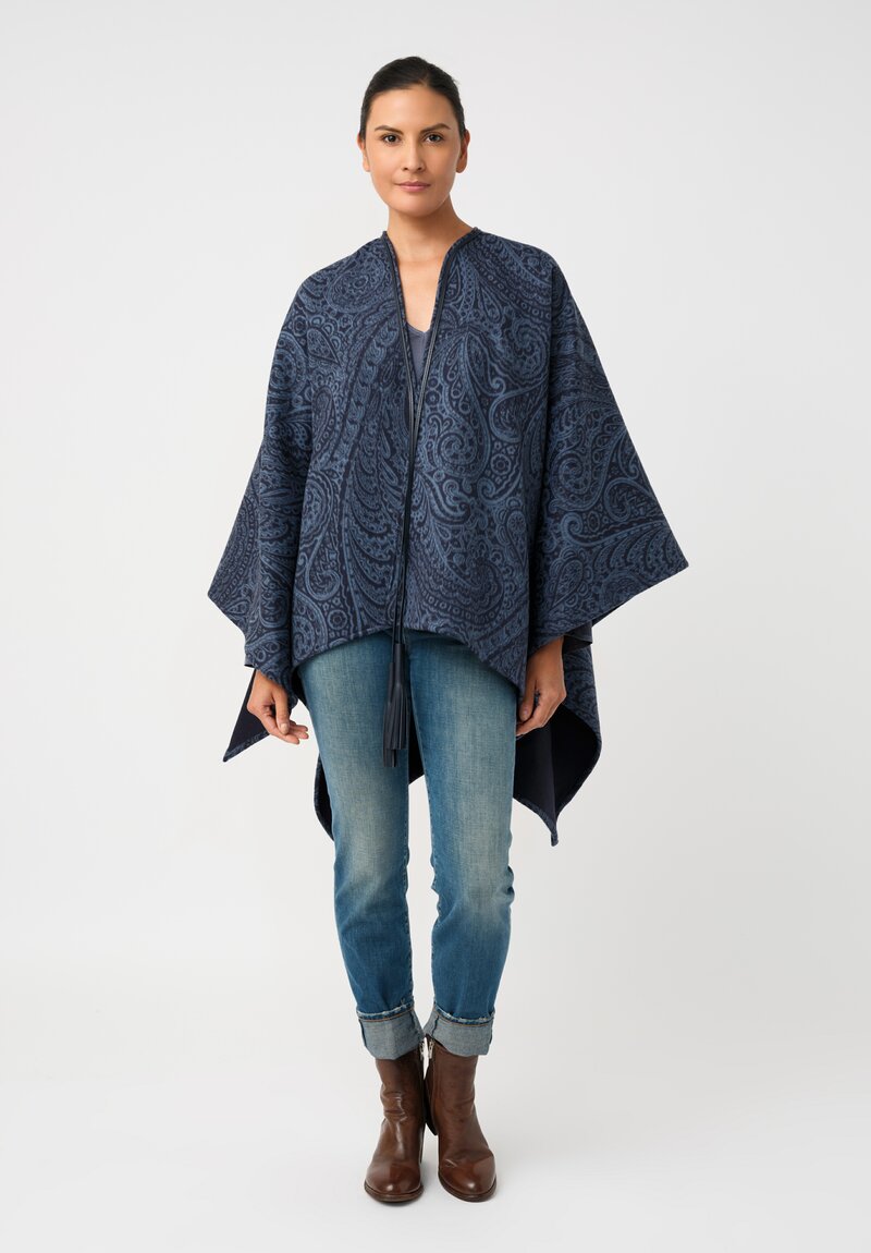 Etro Jumbo Paisley Print Cape with Leather Tassel Detail
