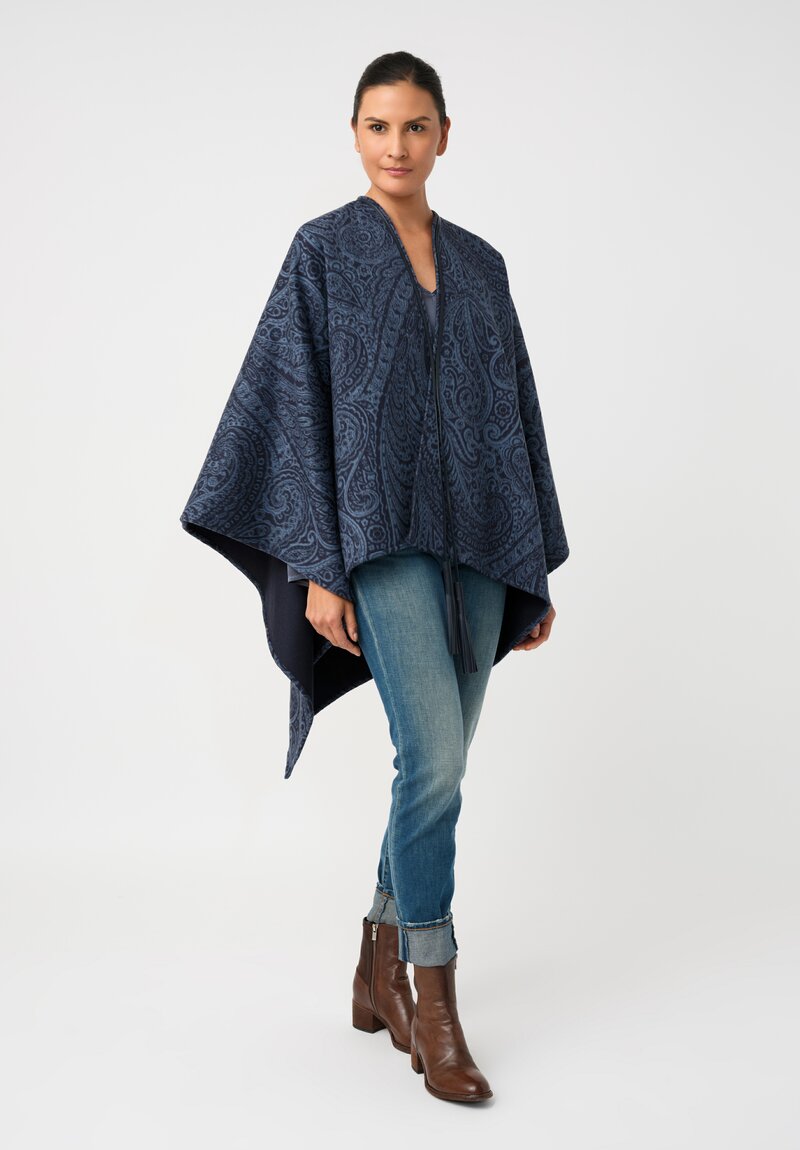 Etro Jumbo Paisley Print Cape with Leather Tassel Detail