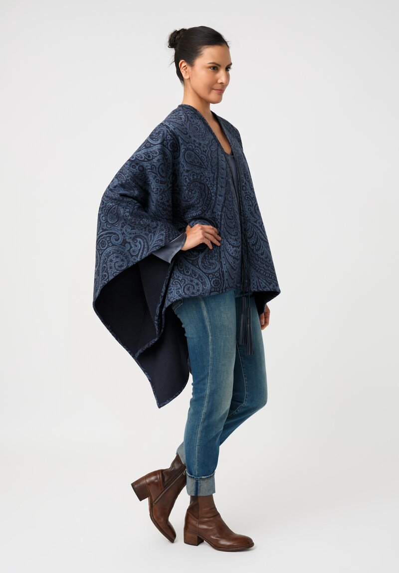 Etro Jumbo Paisley Print Cape with Leather Tassel Detail