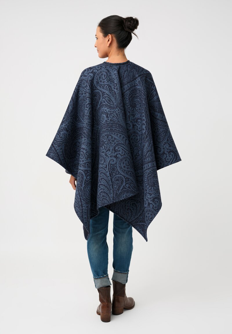 Etro Jumbo Paisley Print Cape with Leather Tassel Detail