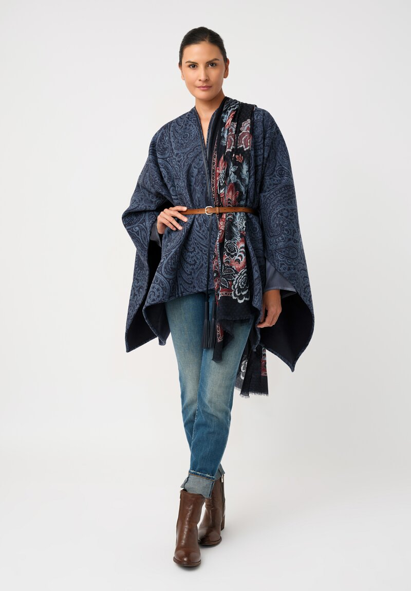 Etro Jumbo Paisley Print Cape with Leather Tassel Detail