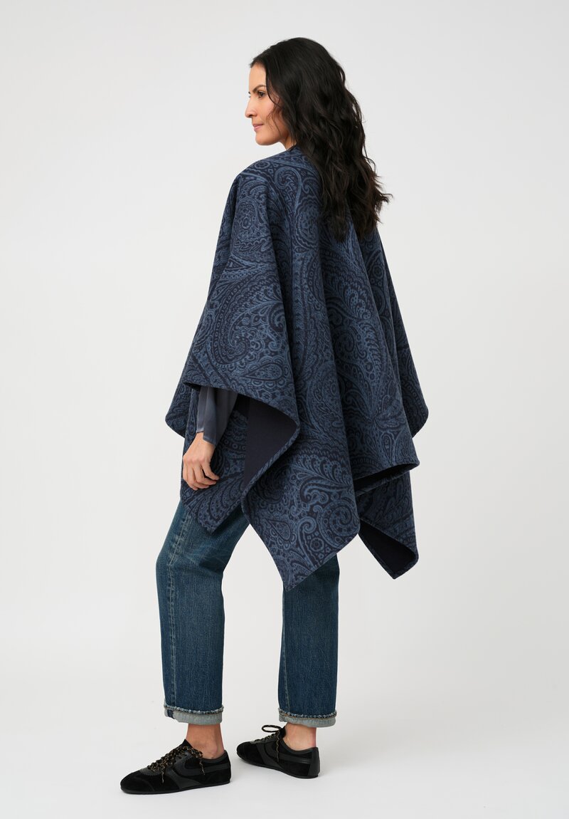 Etro Leather Tassel Cape in Pacific Blue Paisley