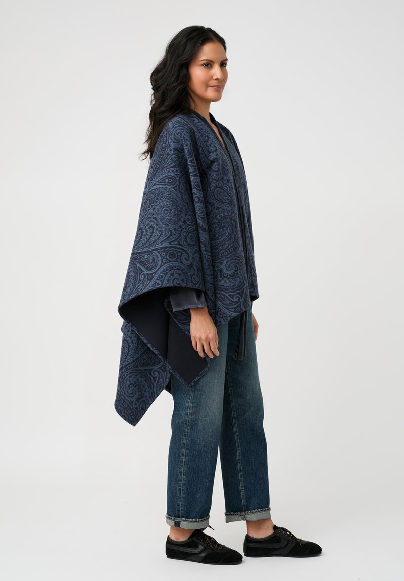Etro Leather Tassel Cape in Pacific Blue Paisley