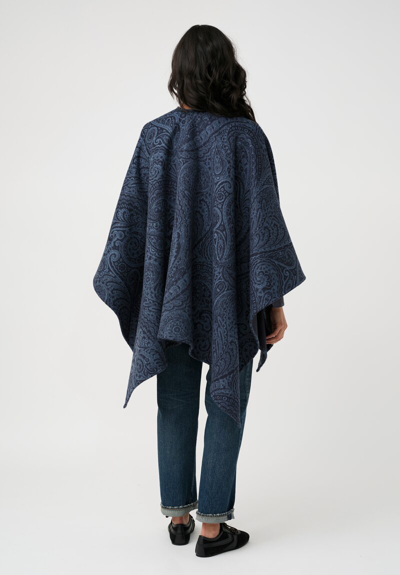 Etro Leather Tassel Cape in Pacific Blue Paisley