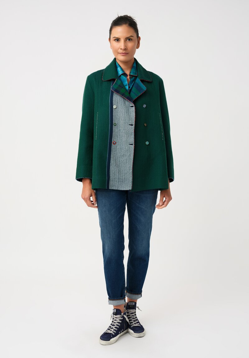 Péro Woven Herringbone & Plaid Reversible Double-Breasted Jacket