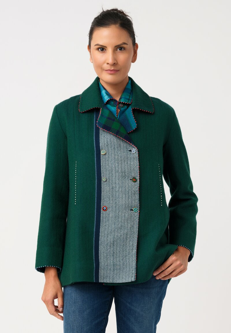 Péro Woven Herringbone & Plaid Reversible Double-Breasted Jacket