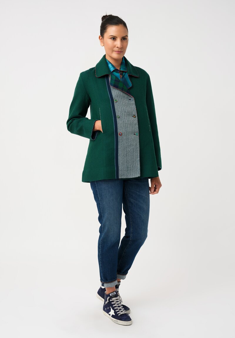 Péro Woven Herringbone & Plaid Reversible Double-Breasted Jacket