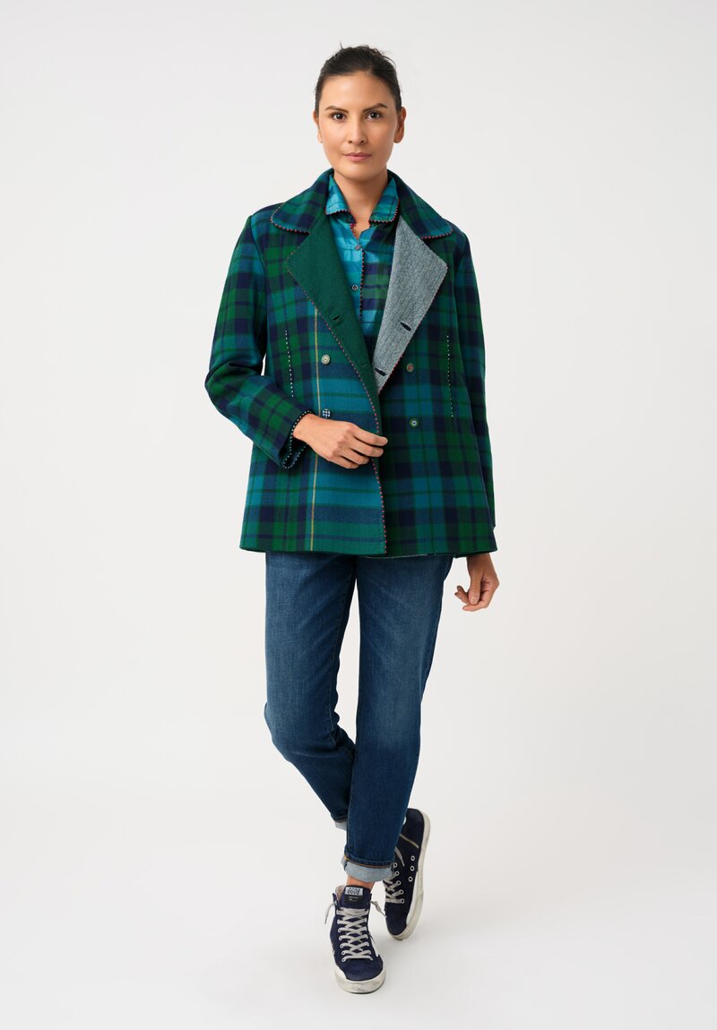 Péro Woven Herringbone & Plaid Reversible Double-Breasted Jacket
