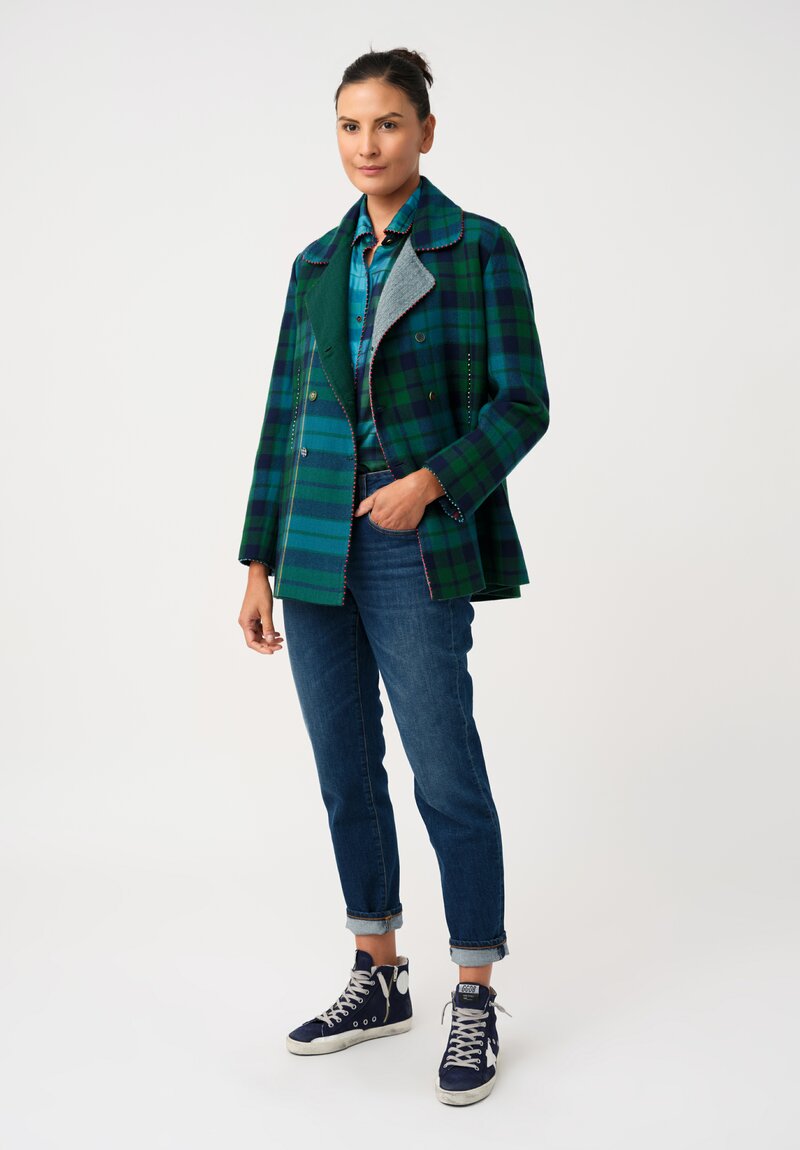 Péro Woven Herringbone & Plaid Reversible Double-Breasted Jacket