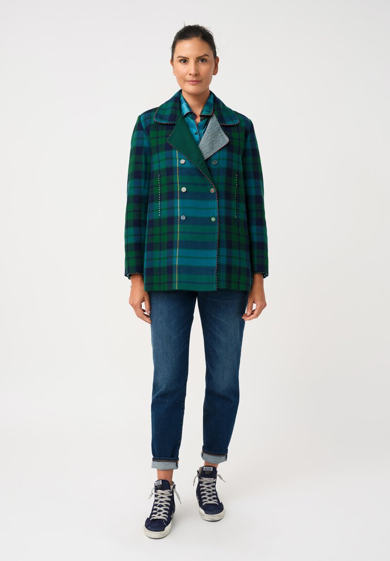 Péro Woven Herringbone & Plaid Reversible Double-Breasted Jacket