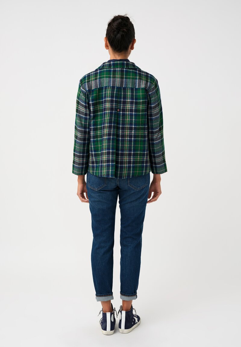 Péro Woven Plaid High Low Hem Jacket with French Knot Trim